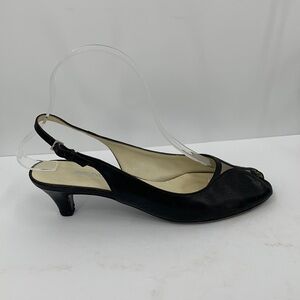 Bruno Magli slingback kitten heel sandal peeptoe shoe black leather women 6.5